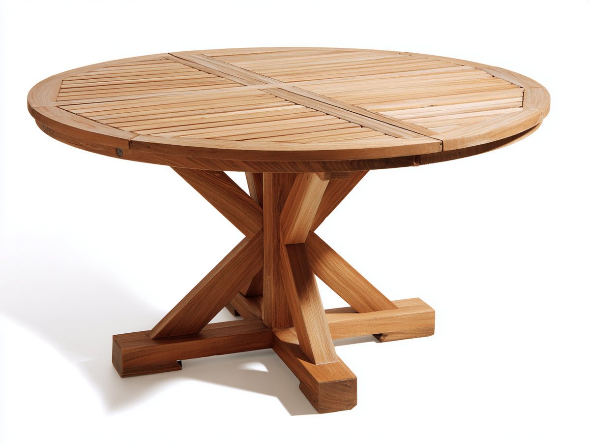 Mesas de jardín madera maciza 130x130x76 cm - Marrón natural - Diseño redondo extensible