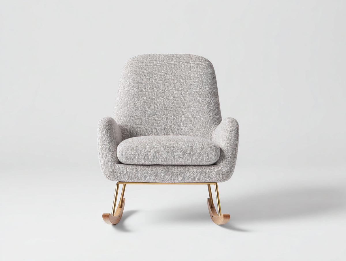 Mecedoras de tela beige 78x82x90 cm - base de madera y metal dorado - diseño moderno para salón