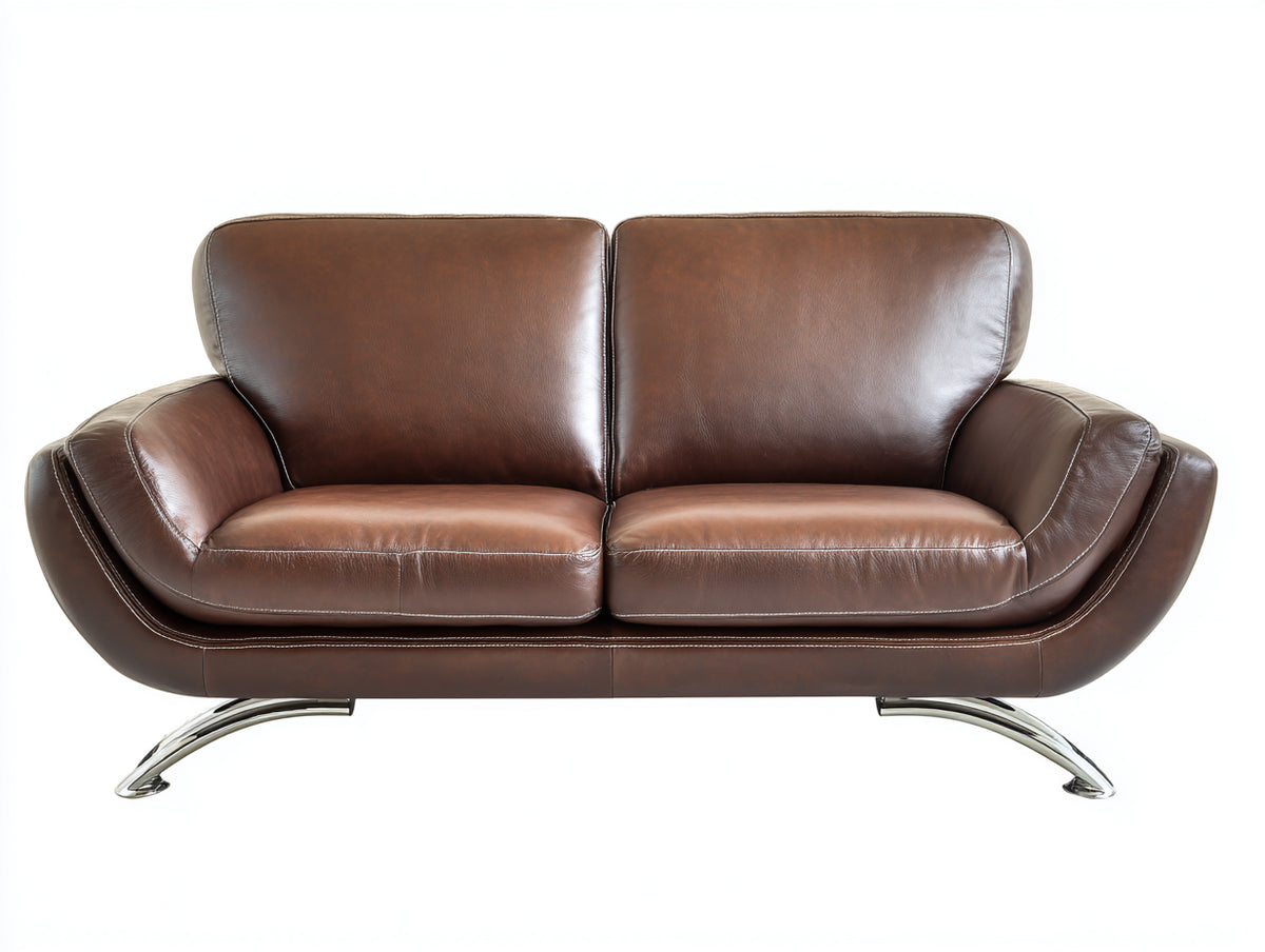 Sofás lineales 2 plazas piel sintética 196x88x82 cm - marrón - patas metálicas
