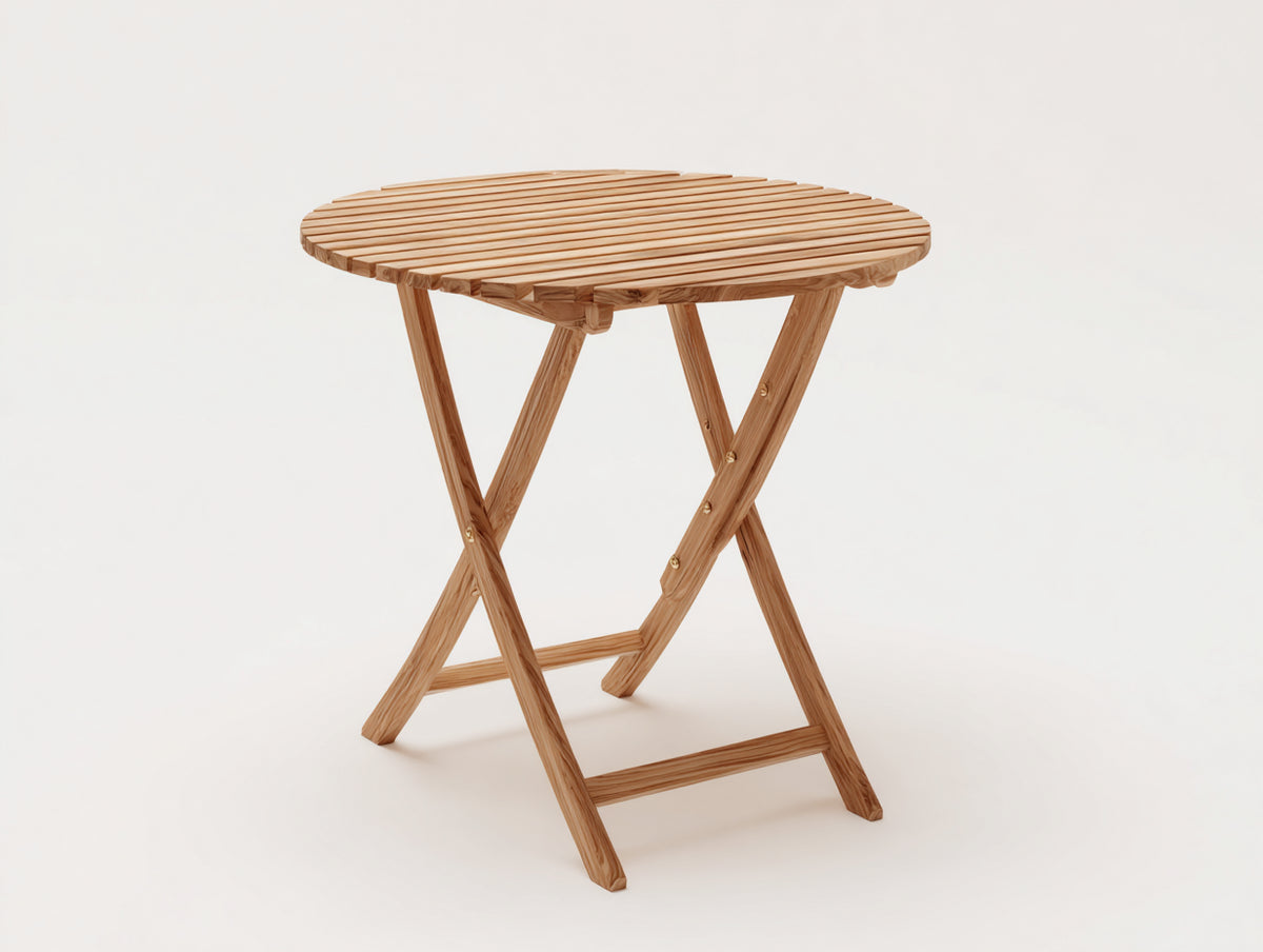 Mesa de jardín plegable de madera 80x80x74 cm - natural - tablero redondo