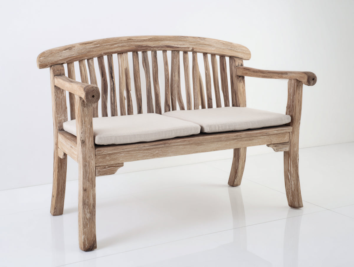 Banco de jardín de madera 145x58x86 cm - natural y beige - respaldo curvado