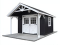 Caseta de jardín de madera 360x240x250 cm - negro blanco y gris - con doble puerta y porche
