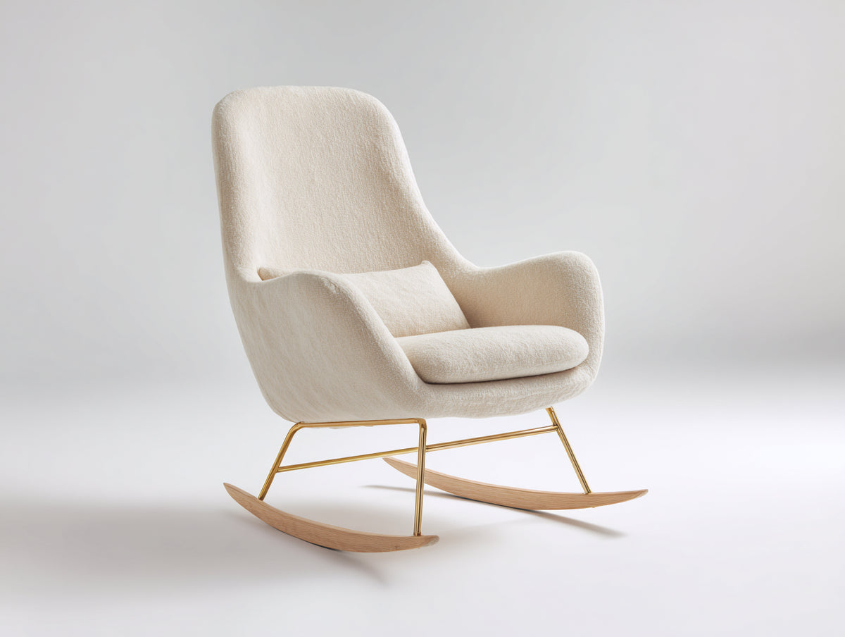 Mecedoras tela bouclé y metal 76x92x102 cm - Crema-Dorado-Marrón claro - Diseño moderno acolchado