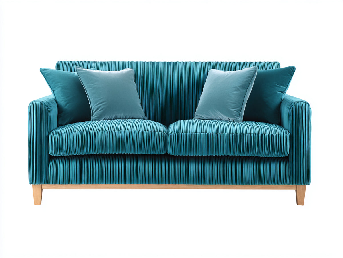 Sofás lineales de 2 plazas en tela acanalada 185x88x82 cm - color turquesa - diseño moderno para salón