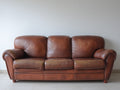 Sofás lineales de cuero envejecido 218x94x84 cm - marrón - 3 plazas clásico