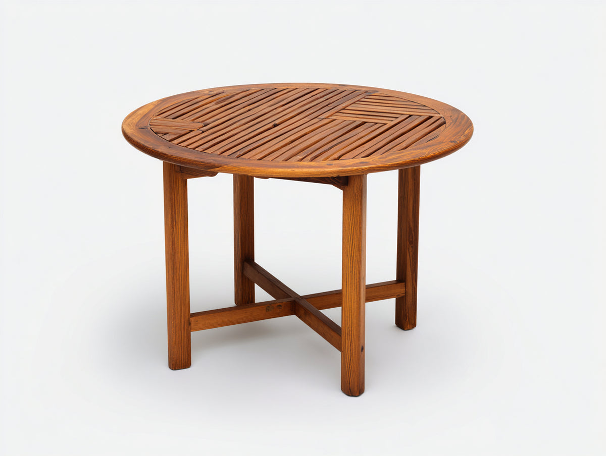 Mesa de jardín de madera 120x120x75 cm - marrón - tablero redondo