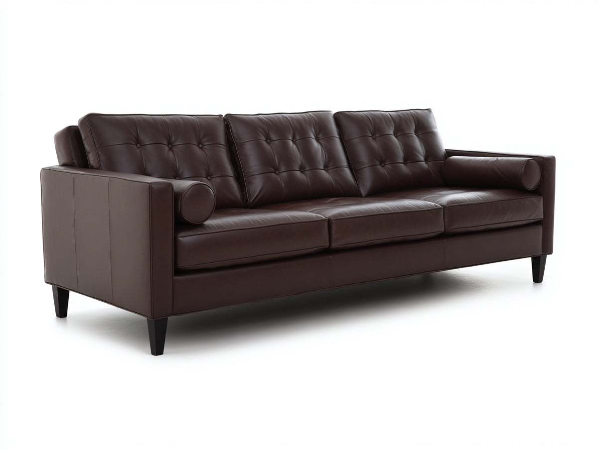 Sofás lineales 3 plazas piel sintética 222x88x84 cm - marrón oscuro - respaldo capitoné