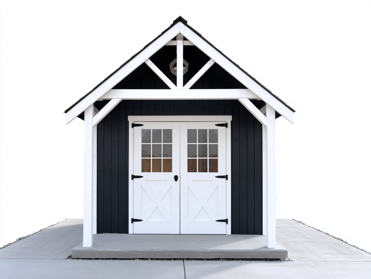 Casetas de jardín de madera 260x210x250 cm - negro-blanco - cobertizo exterior con puertas acristaladas