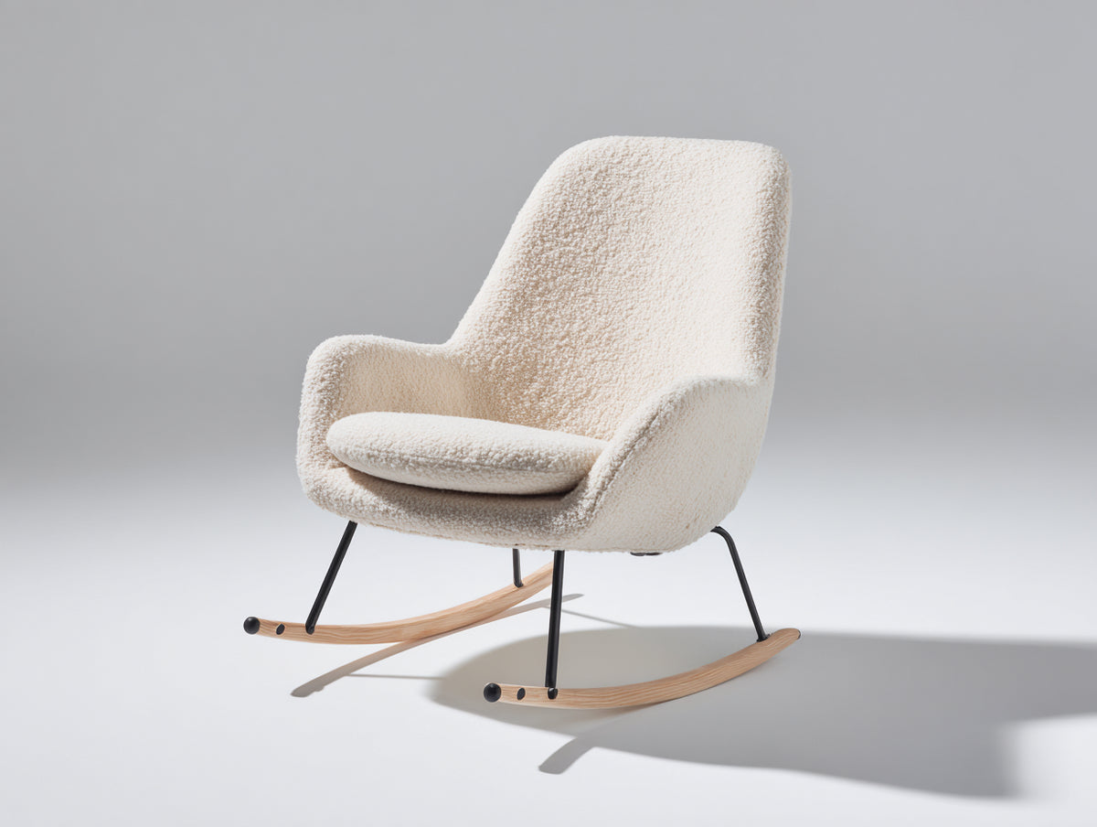 Mecedoras de tela borreguito 78x86x94 cm - color crema y madera natural - diseño moderno para salón