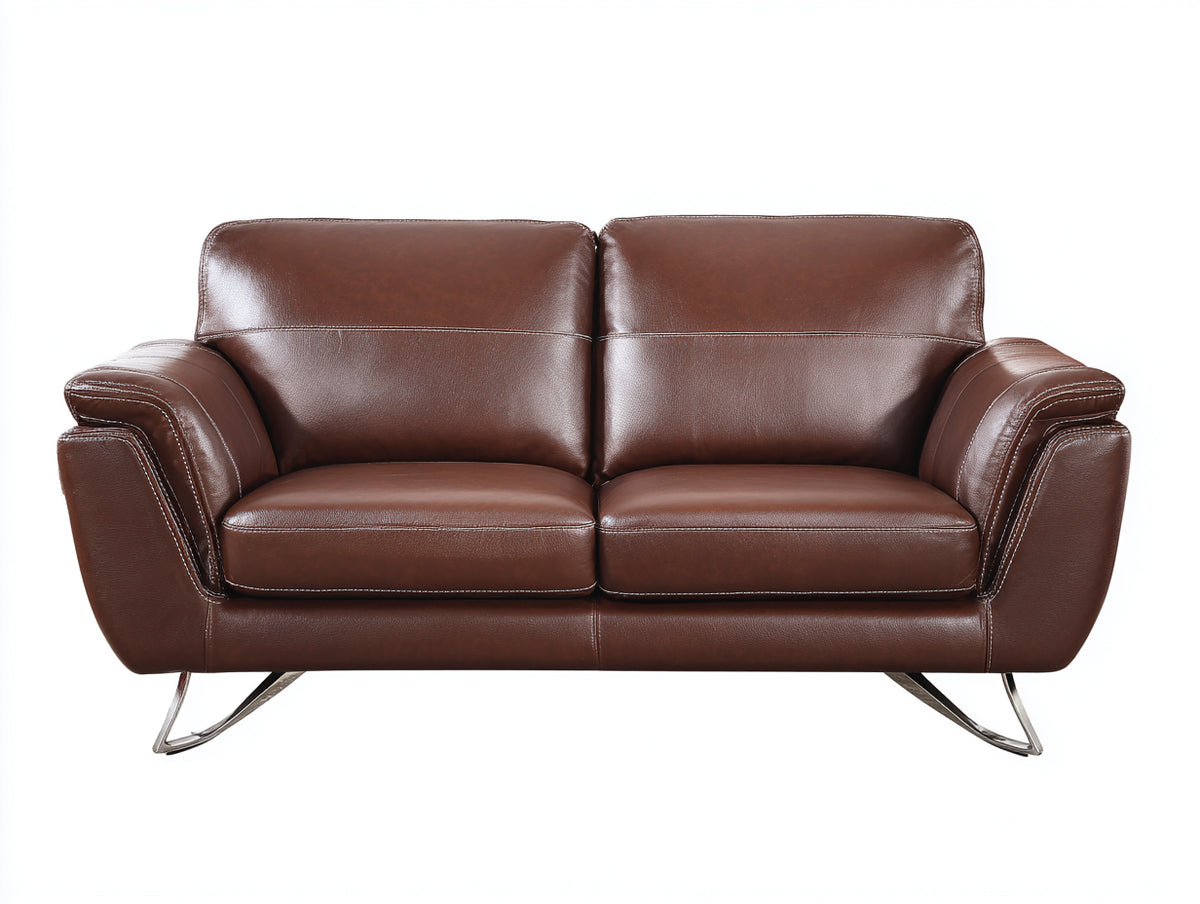 Sofás lineales de 2 plazas en cuero sintético 178x88x86 cm - color marrón - diseño moderno para salón