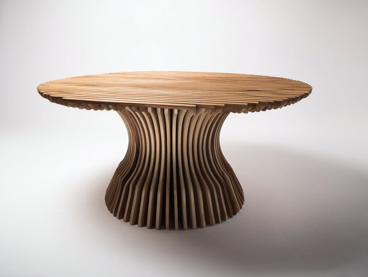 Mesas de jardín redonda de madera 140x140x76 cm - color madera natural - diseño contemporáneo para exterior