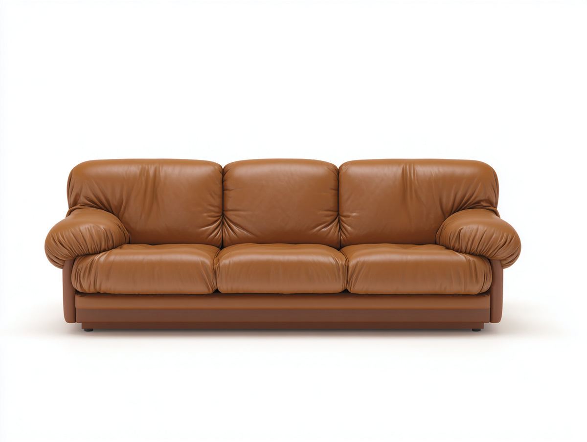 Sofás lineales de 3 plazas en cuero sintético 210x88x82 cm - color marrón - diseño clásico para salón