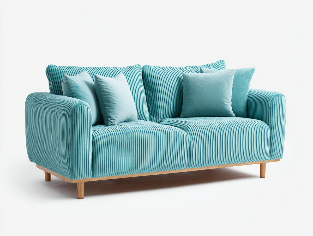 Sofás 2 plazas tela acanalada 185x92x86 cm - Azul turquesa - Diseño contemporáneo confortable