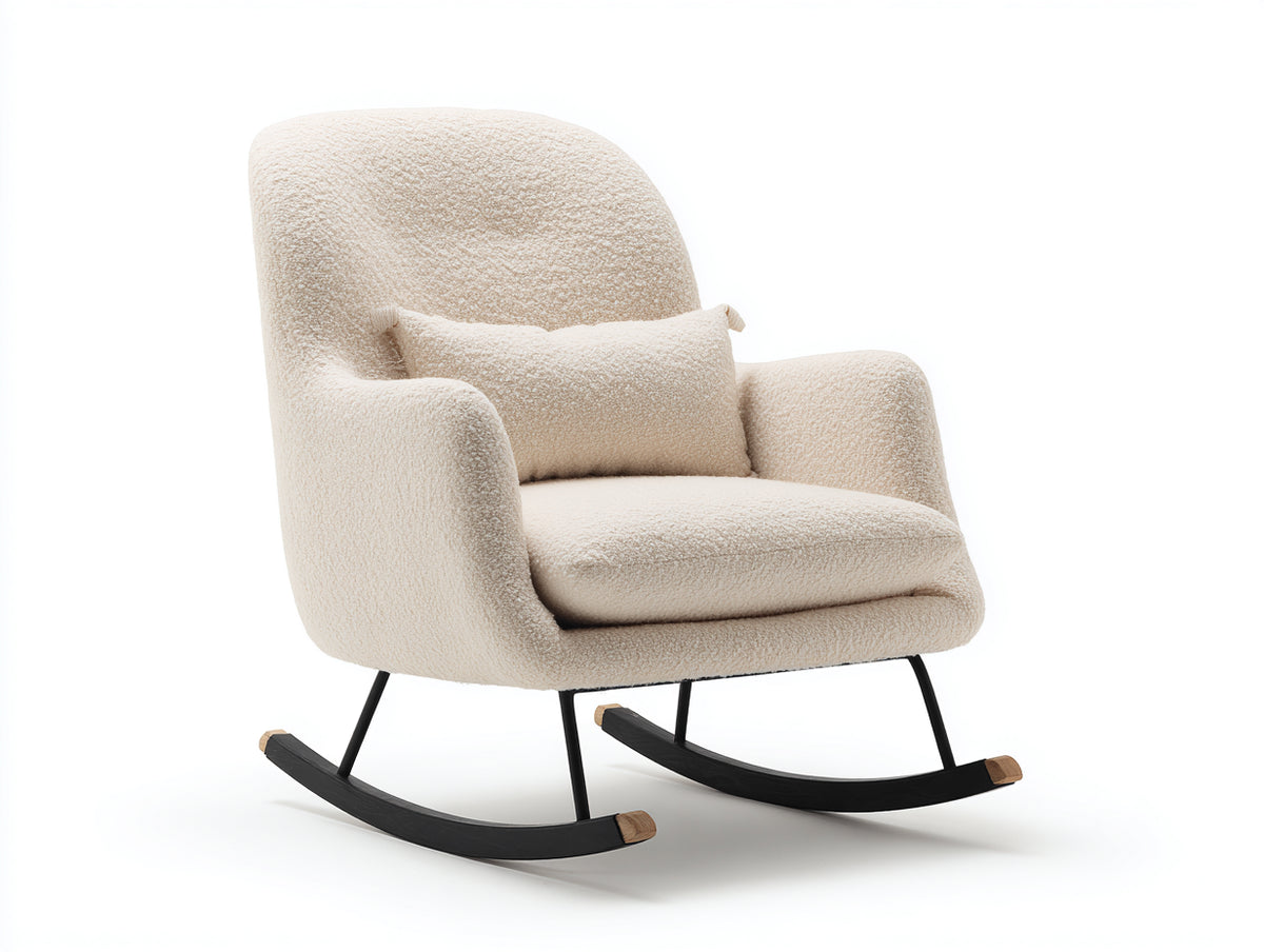 Mecedora tapizada en bouclé 92x78x98 cm - beige y negro - estilo moderno