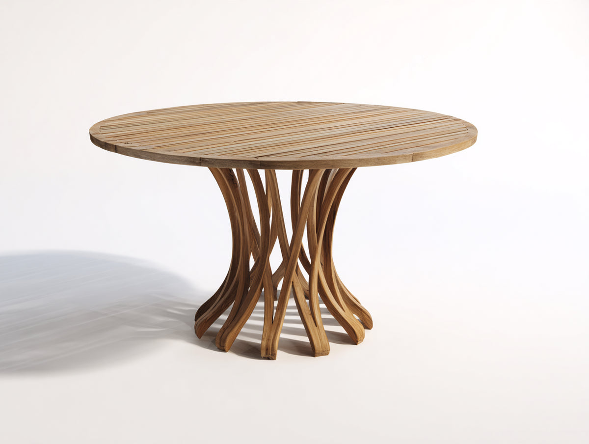 Mesa de jardín redonda de madera maciza 120x120x75 cm - color marrón - diseño natural para exterior