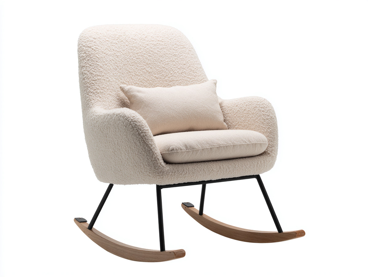 Mecedoras de tela rizada 78x92x101 cm - blanco crema-natural - sillón mecedora moderno para salón